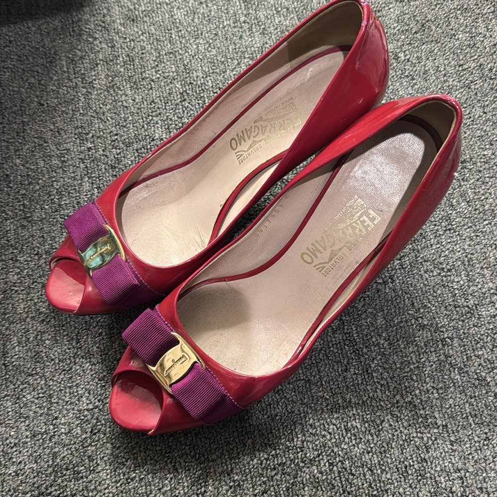 Salvatore Ferragamo hotPink and Purple Heels with Gold Detail - Picture 9 of 11